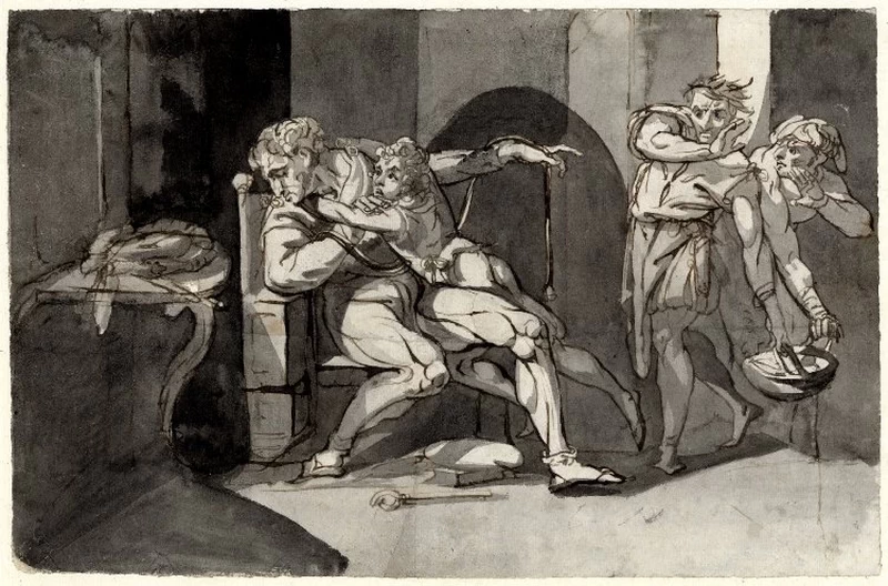 200-Johann Heinrich Füssli-Uno dei disegni dell'Album Romano; Arthur, duca di Bretagna e Hubert de Burgh dal 'Re Giovanni' di Shakespeare  